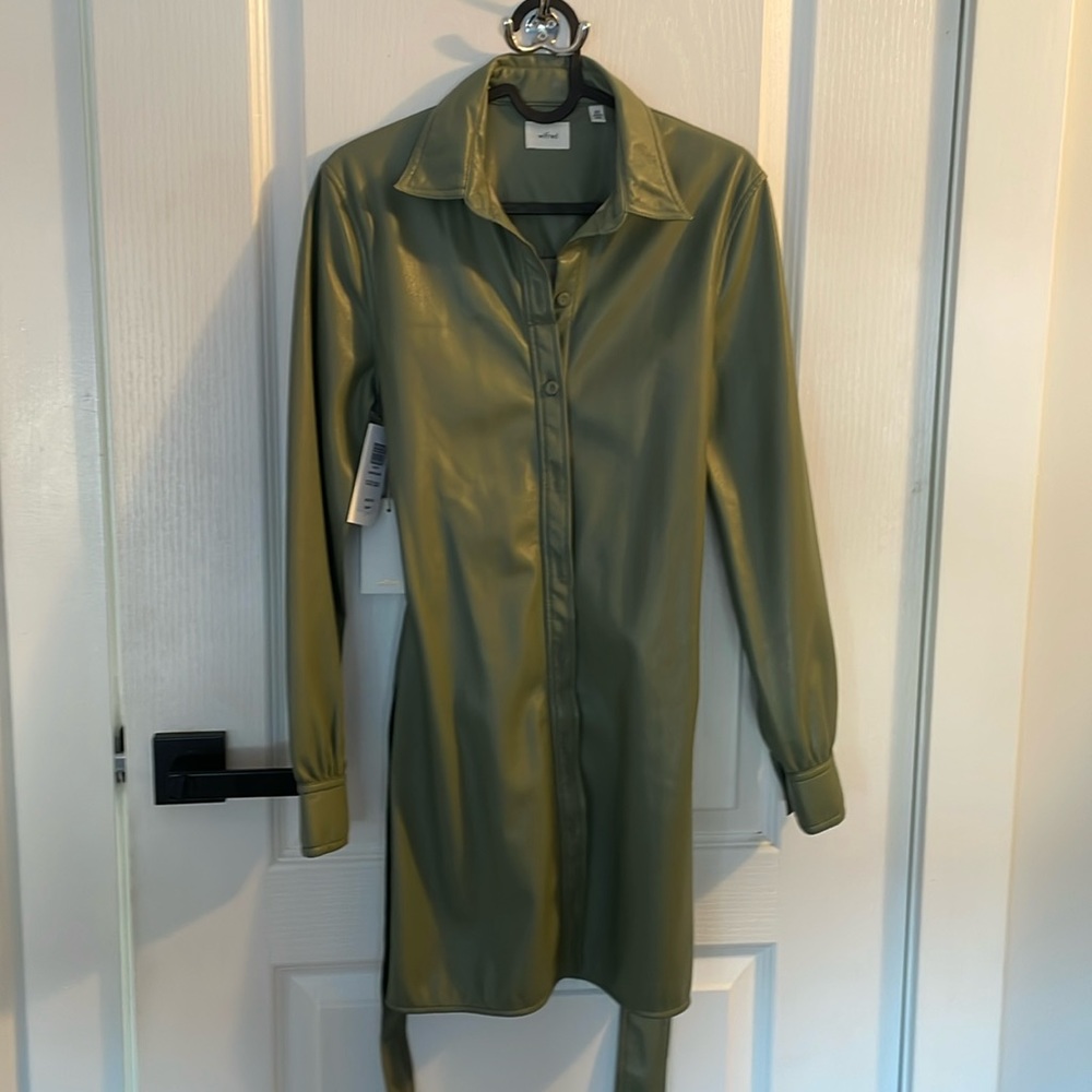 NWT Aritzia Wilfred Carolina leather dress jacket trench bitter sage xxs 0 00